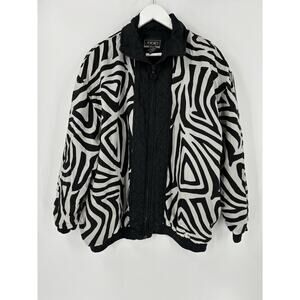 Anney Vintage Jacket Womens 1X Black White Striped Silk Full Zip Windbreaker